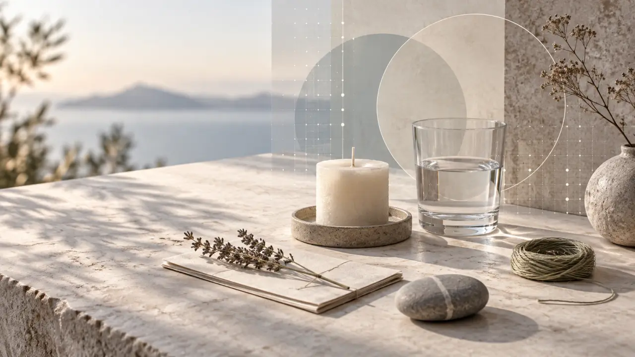 Composition minimaliste évoquant un rituel spirituel domestique