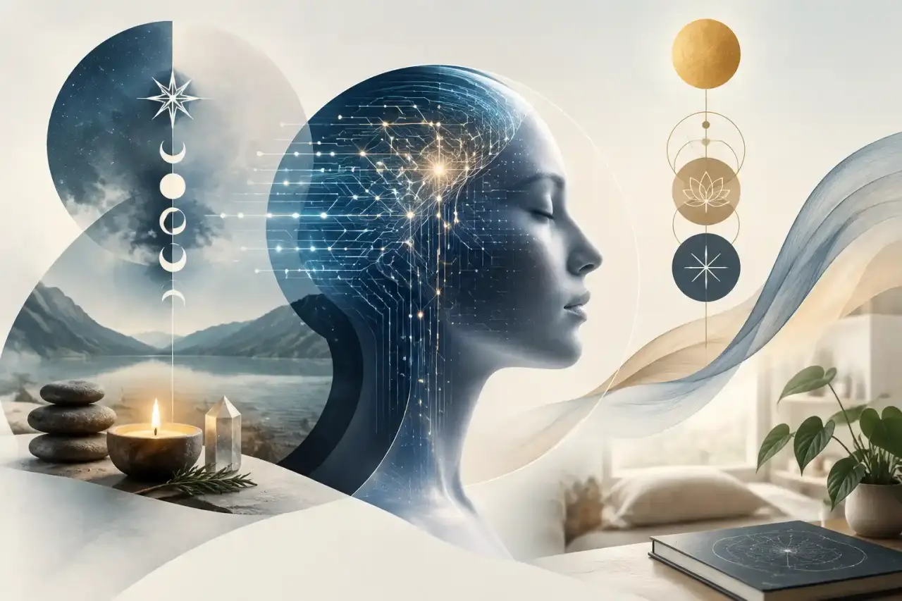 Composition abstraite représentant une intelligence artificielle entre formes géométriques noires et rouges