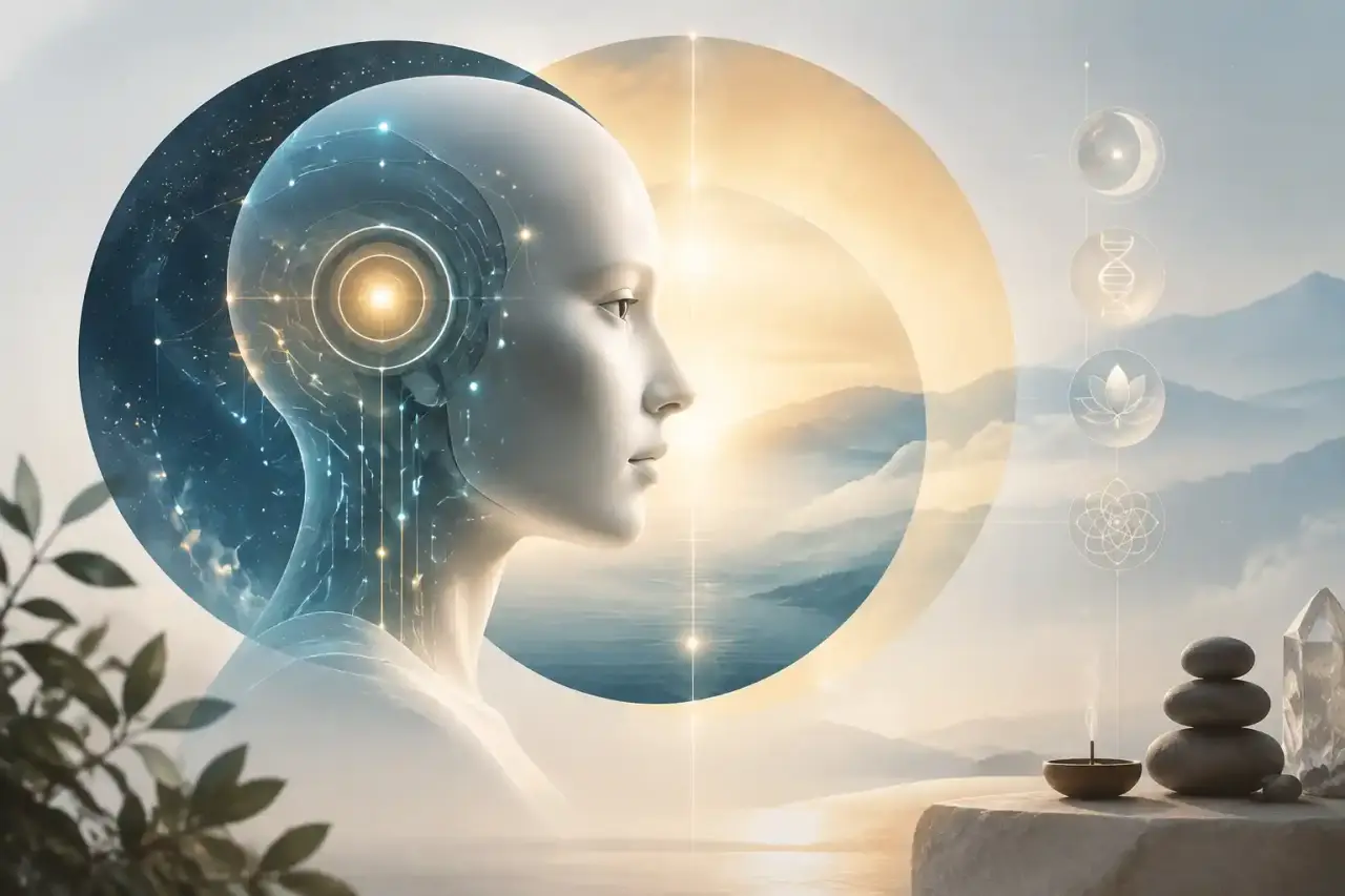 Serveur informatique abstrait dans une cathédrale vide, entre technologie et espace spirituel